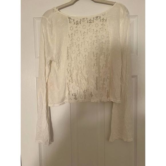 E (Hanger) M Long Sleeve White Crop Top- Lace Back- Size Large - Picture 7 of 8